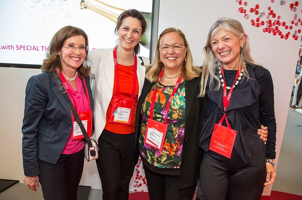 Cecilia Linde, grant recipient Victoria Delgado, Lina Badimon and Barbara Casadei at the 2018 ESC Women Transforming Leadership Programme grant recipients award ceremony in Munich.