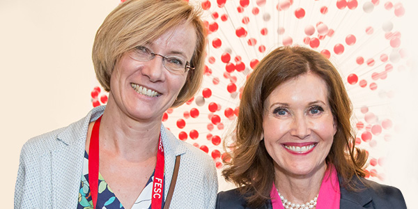 Julia Mascherbauer and Cecilia Linde at the 2018 ESC Women Transforming Leadership Programme grant recipients award ceremony in Munich.