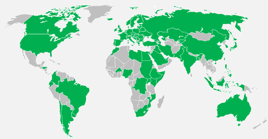 countries worldwide participating in atleast one EORP registry